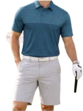 Three Sixty Six Polo Shirt Green Heathered Two Tone Golf Polo Shirt Size 3XL